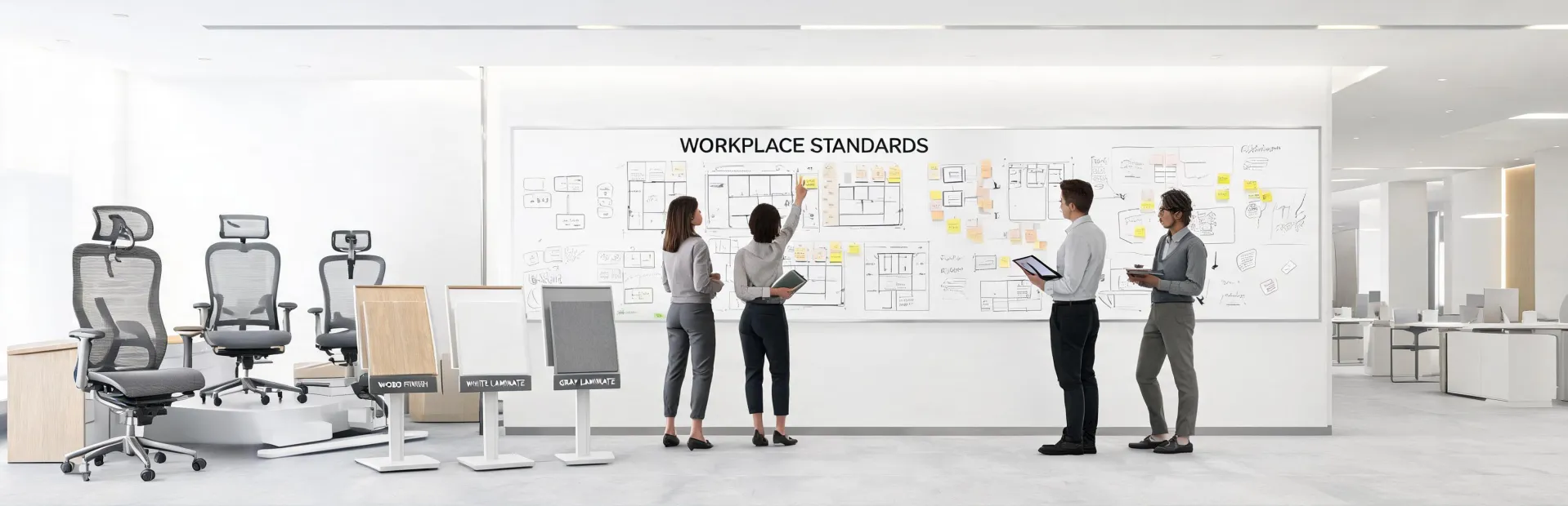 Steelcase project team in furniture planning studio
