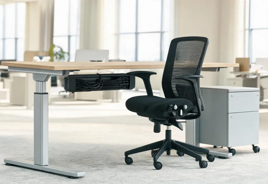 task chair with sit stand desk workstation