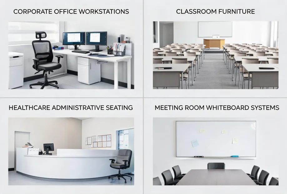 collage of office classroom healthcare and meeting spaces