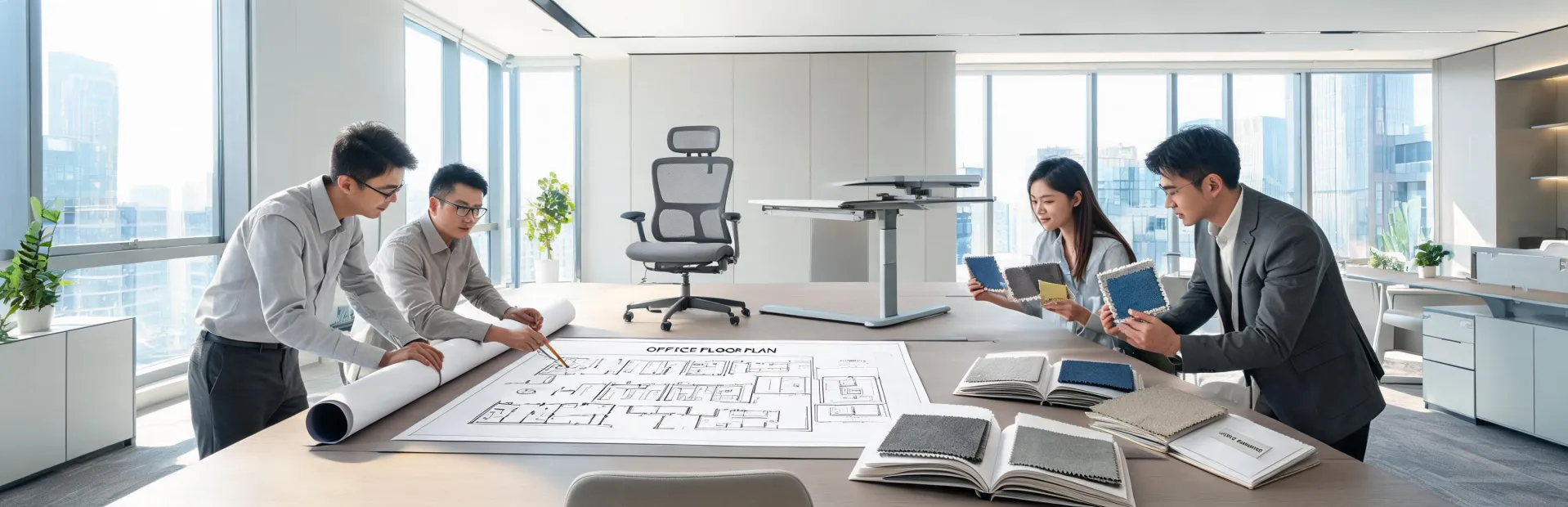 workspace planning team reviewing office furniture layout