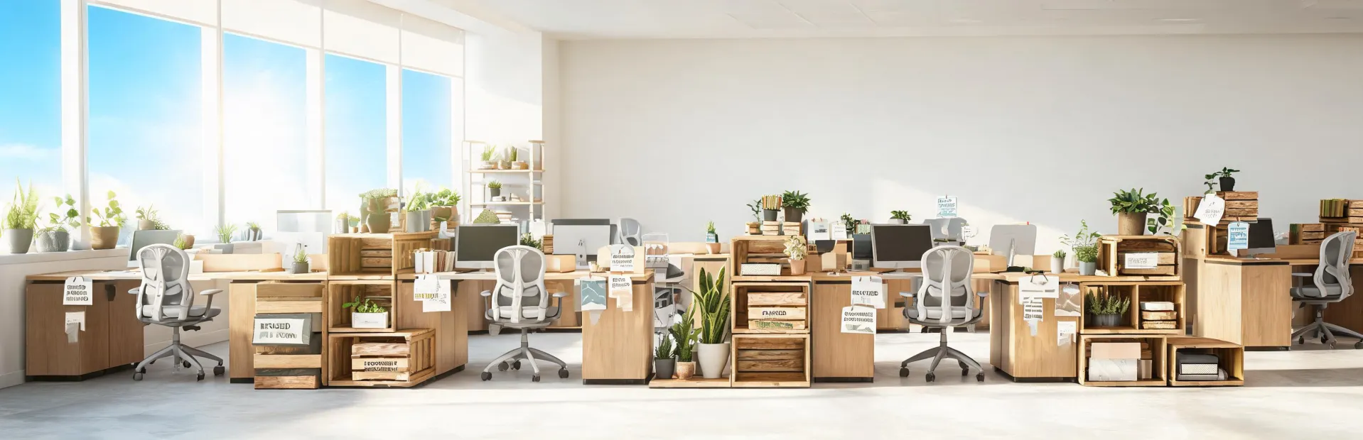 sustainable office furniture in bright workplace